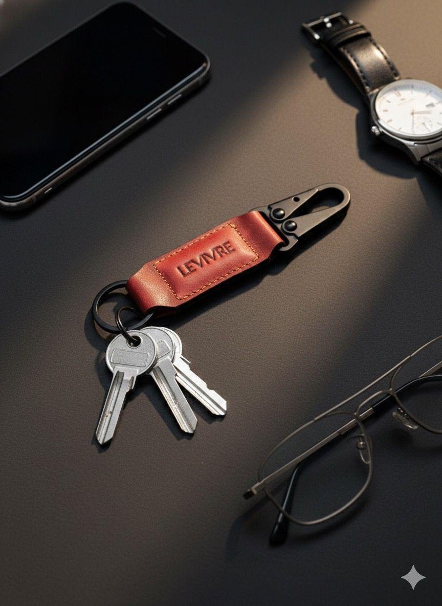 Levivre Hand Stitched Leather Keychain Clip